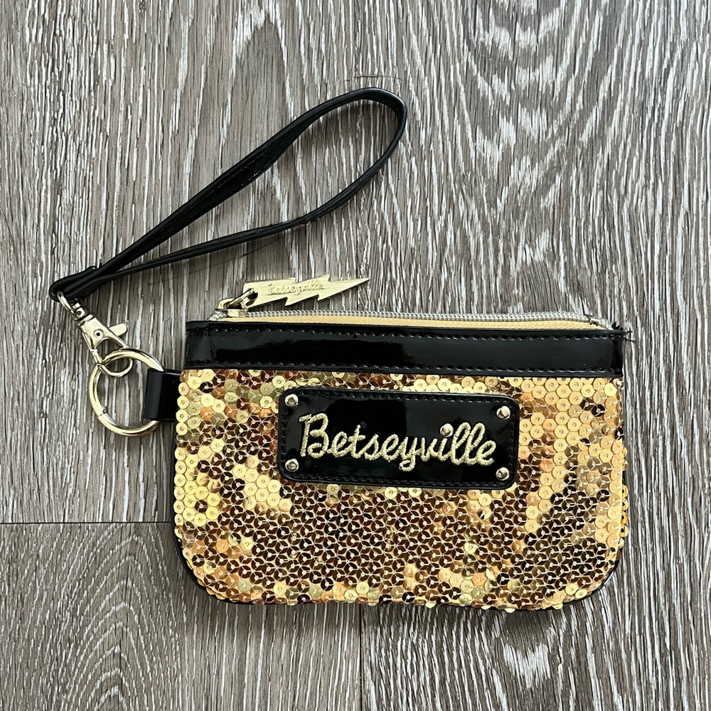 Betseyville Gold Sequin Wristlet Card Case by Betsey Johnson